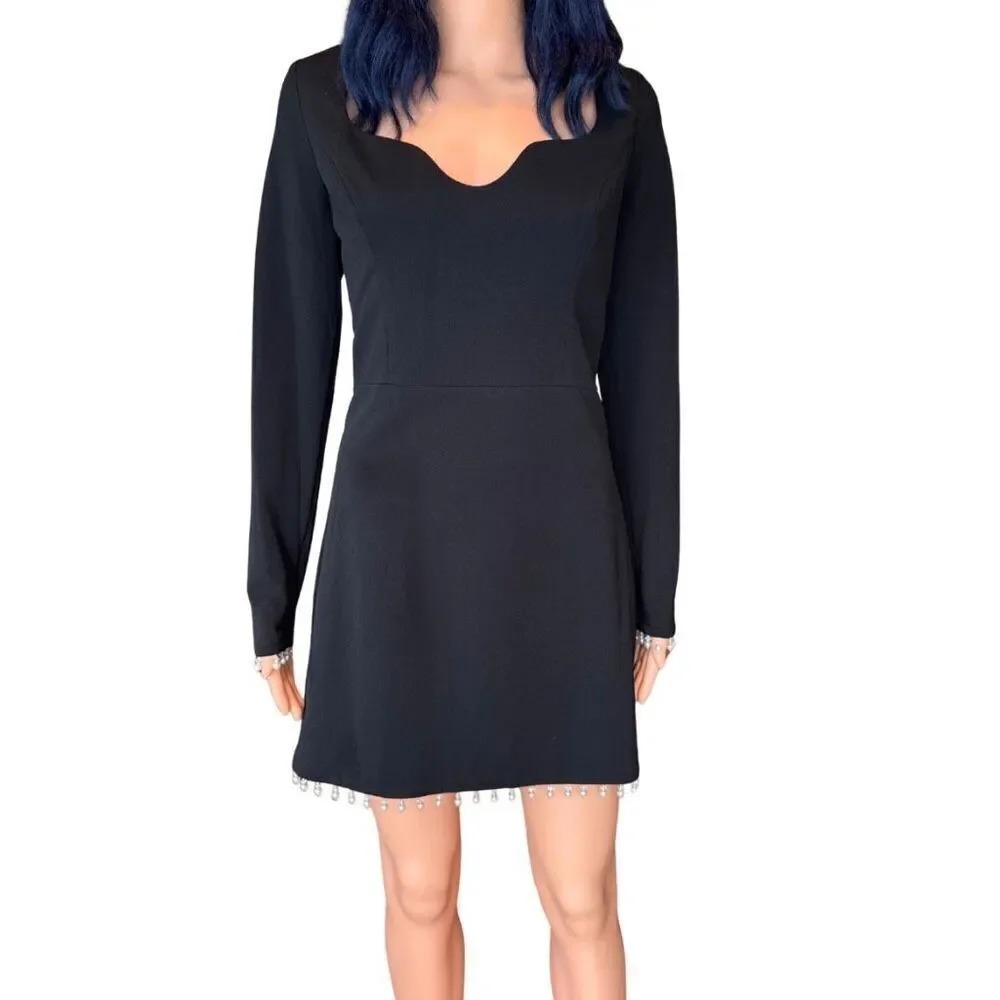 NWT Dress the Population Ronin Dress L Black Pearl Fringe Bodycon Sweetheart - Picture 2 of 6
